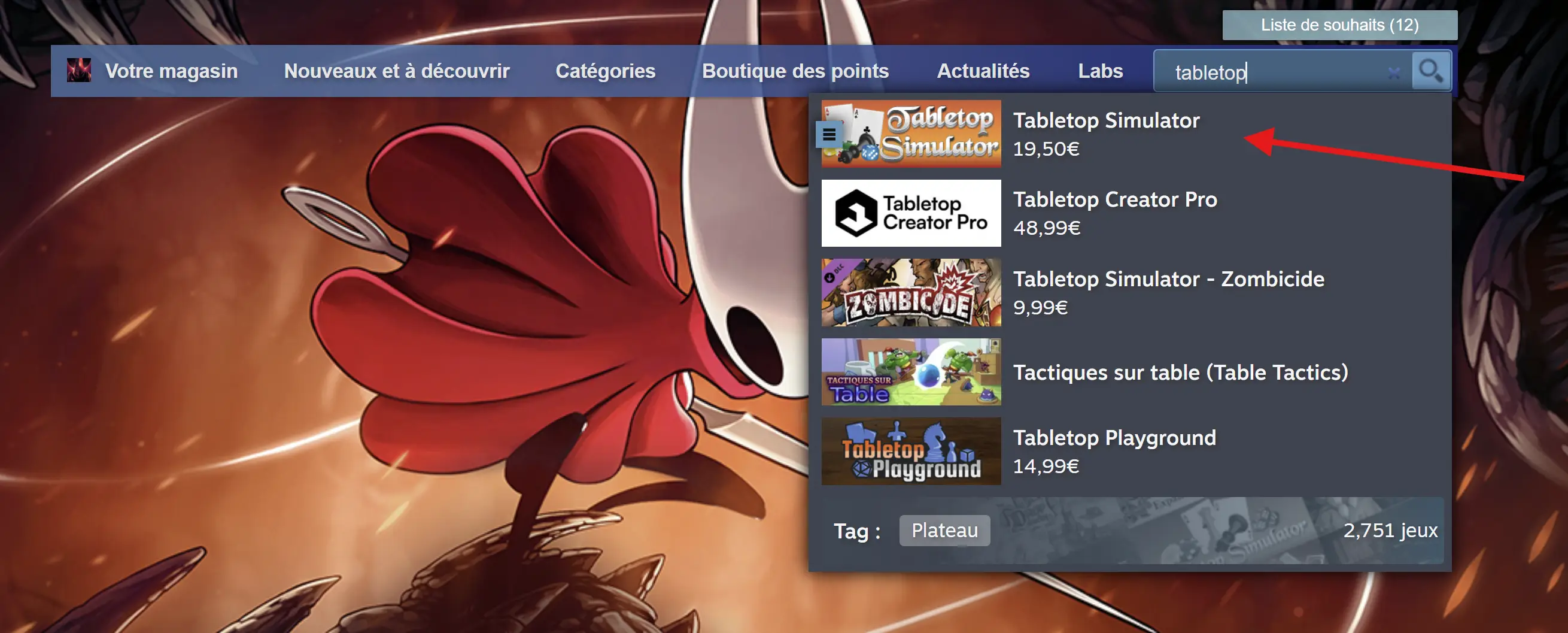 le jeu sur steam