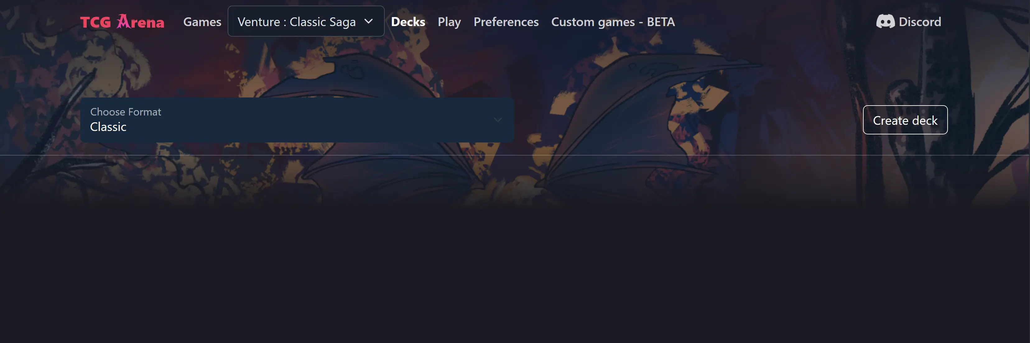 interface de création du deck